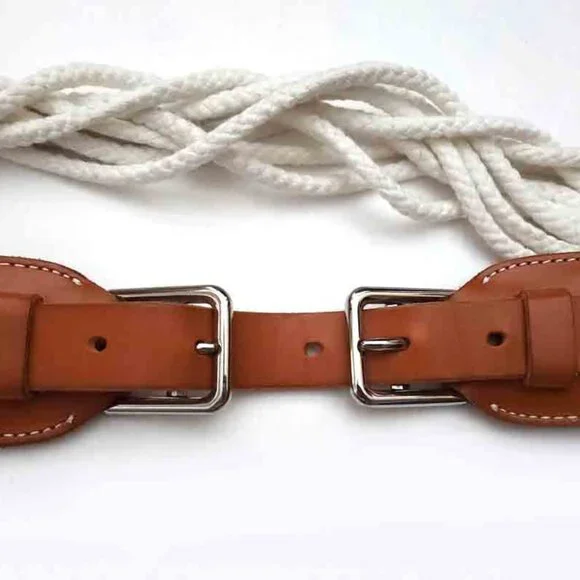 J Crew Braided Rope and Leather Belt White Brown Women's Size M (28"-31") - Picture 3 of 3